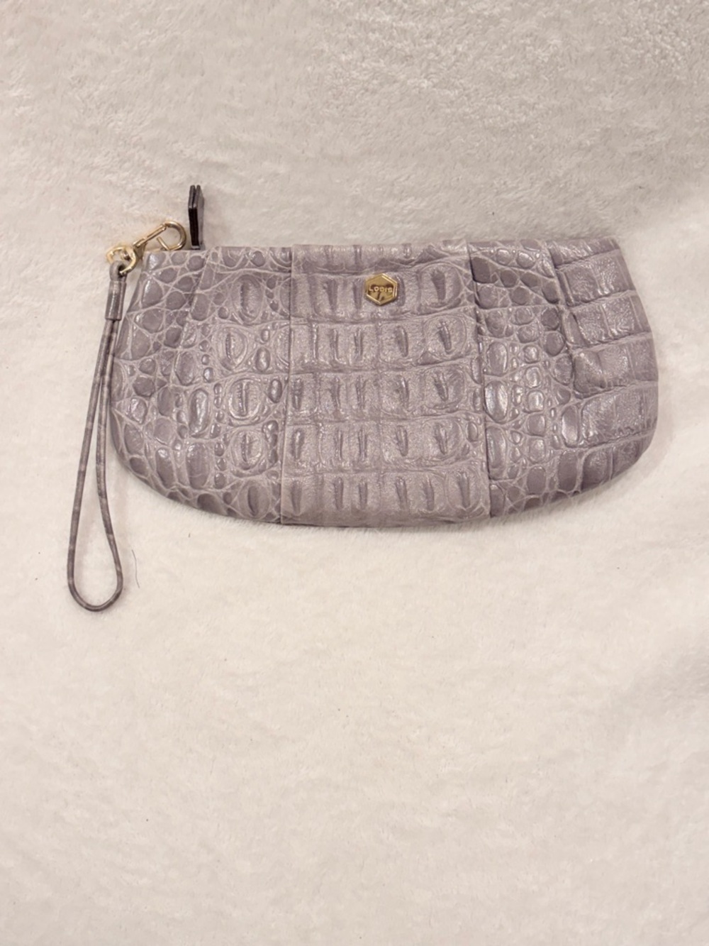 Event Ready! Lodis wristlet clutch metallic croc embossed zip pouch neutral - Picture 4 of 8